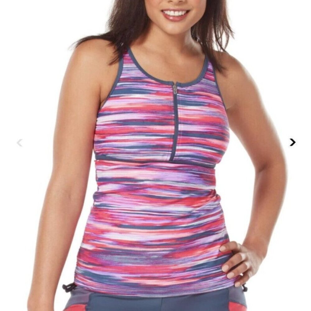NWT FREE COUNTRY WOMEN'S OASIS ZIP FRONT RACERBACK TANKINI  SWIM TOP Size Small